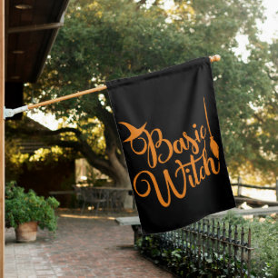 Basic Witch   Fun Halloween Quote Typography House Flag