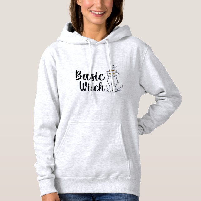 Basic Witch Funny Cat Halloween Graphic Hoodie (Front)