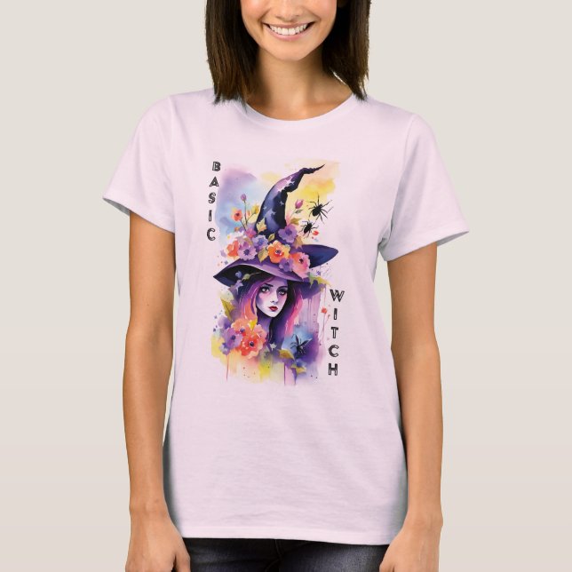 Basic Witch Funny Halloween Floral T-Shirt (Front)