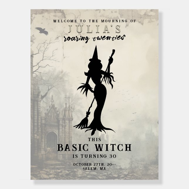 Basic Witch Halloween Birthday Party Welcome Sign (Front)