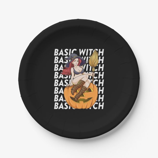 Basic Witch Halloween Costume Funny Sarcastic Paper Plates (Front)