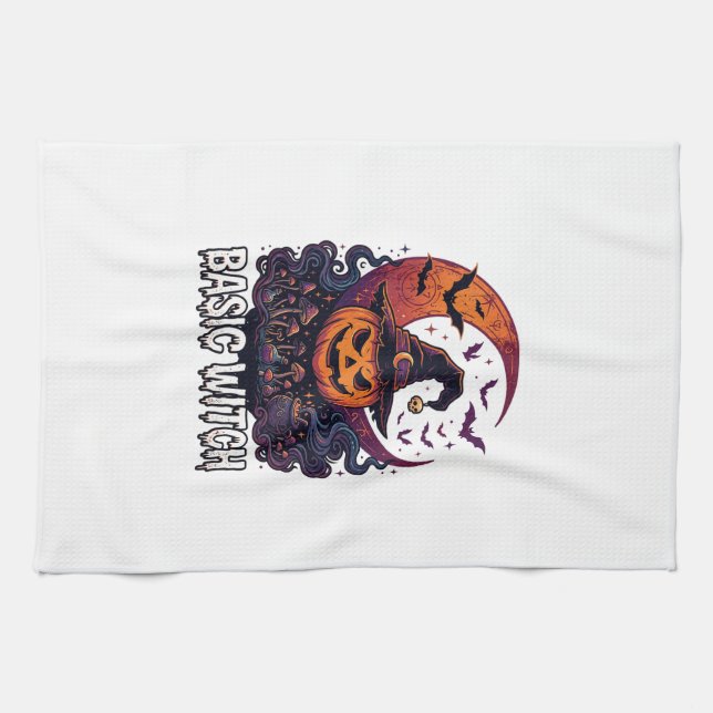 Basic Witch Halloween Pumpkin Crescent Moon Cauldr Kitchen Towel (Horizontal)