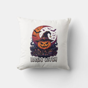 Basic Witch Halloween Pumpkin Crescent Moon Cauldr Throw Pillow