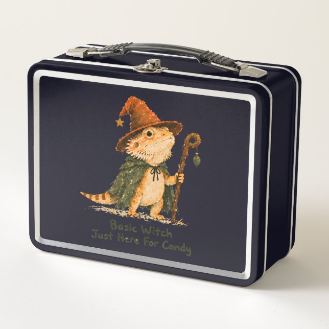 Basic Witch Just Here For Candy Bearded Dragon     Metal Lunch Box (Front)