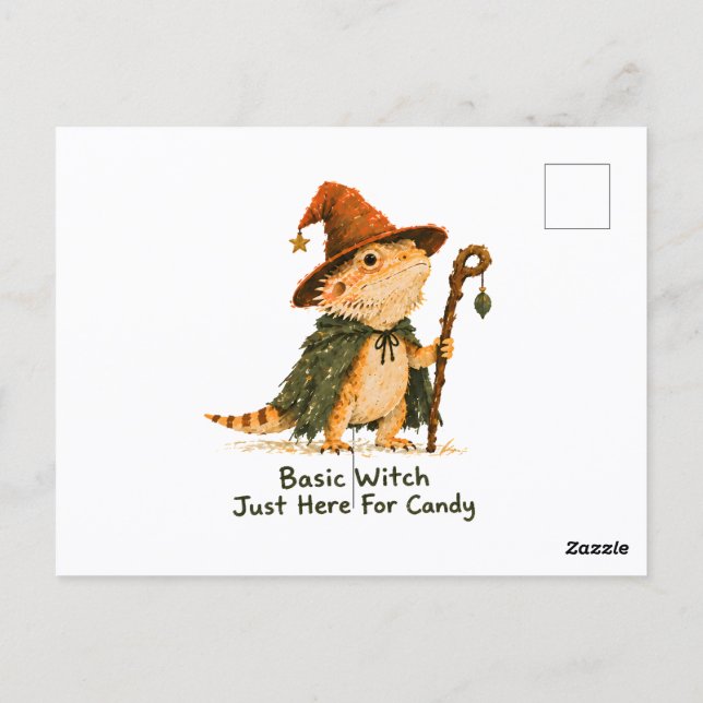Basic Witch Just Here For Candy Bearded Dragon     Postcard (Back)