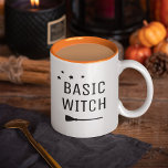 Basic Witch Modern Halloween Two-Tone Coffee Mug<br><div class="desc">"Basic Witch" funny coffee mug for Halloween features a modern and simple black typography design with broomstick and star accents.</div>