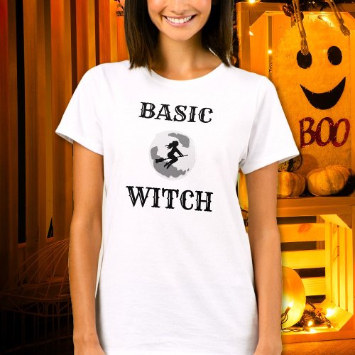 Basic Witch Riding Broom Womens Custom Halloween T_Shirt