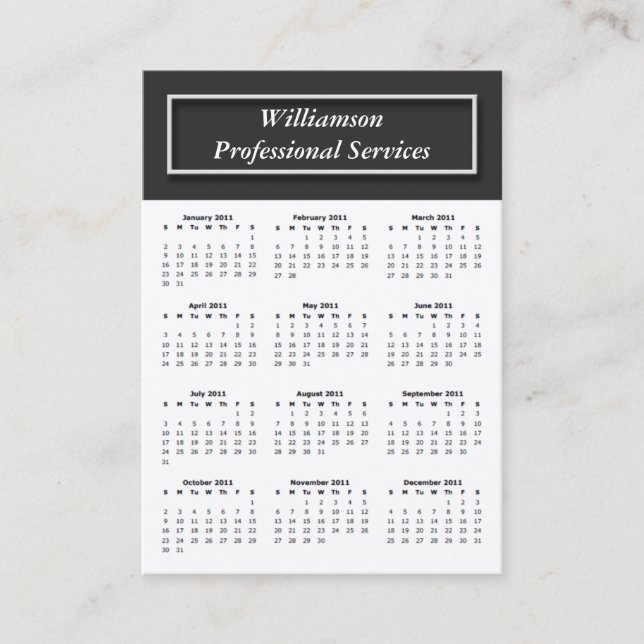 Basic with Dark Gray 2011 CALENDAR Business Cards (Front)