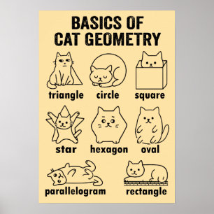 Basics of Cat Geometry Math Pun Funny Line Art Doo Poster