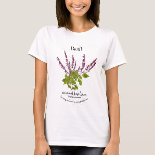 Basil Botanical Herb Drawing Traditional Drawing T-Shirt