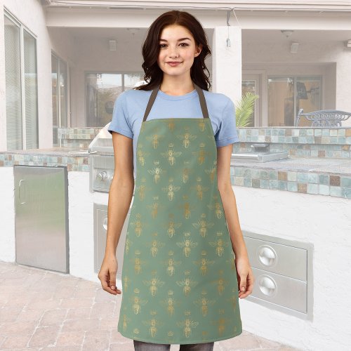 Basil Green and Gold Queen Bee   Apron