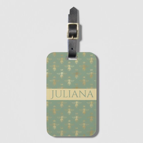 Basil Green and Gold Queen Bee Luggage Tag