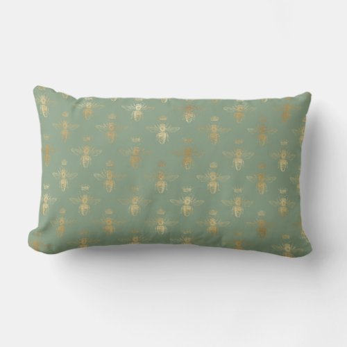 Basil Green and Gold Queen Bee Personalized  Lumbar Pillow