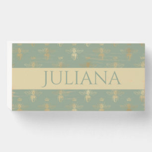 Basil Green and Gold Queen Bee Personalized Wooden Box Sign
