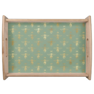 Basil Green and Gold Queen Bee  Serving Tray