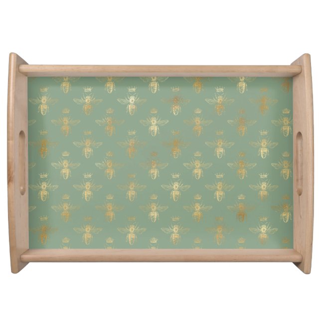 Basil Green and Gold Queen Bee  Serving Tray (Front)