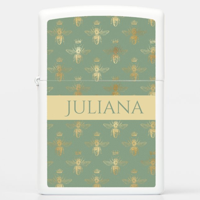 Basil Green and Gold Queen Bee   Zippo Lighter (Front)