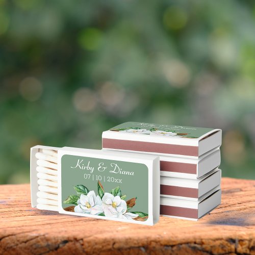 Basil Green and Magnolia Bouquet Wedding  Matchboxes