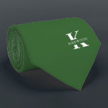 Basil Green Elegant Monogram   Name Neck Tie<br><div class="desc">An elegant two-sided necktie featuring a bold white monogram across a solid Basil Green background. On top of this monogram sits your first or last name spelled out in all capitals. If you prefer a bolder look for the personal name inside of the large letter you can do the following:...</div>