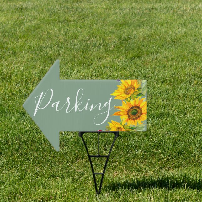 Basil Green & Sunflowers Wedding Parking Sign (Insitu)