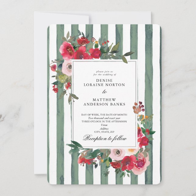 Basil Green Wedding Invitation (Front)