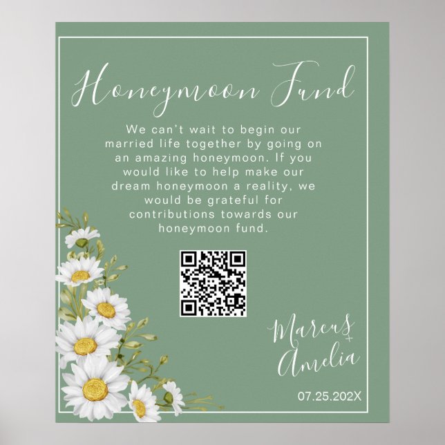 Basil Green & White Daisies Honeymoon Fund Poster (Front)