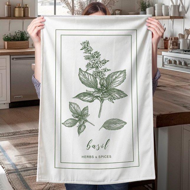 Basil Herb Farmhouse Kitchen Towel (Creator Uploaded)