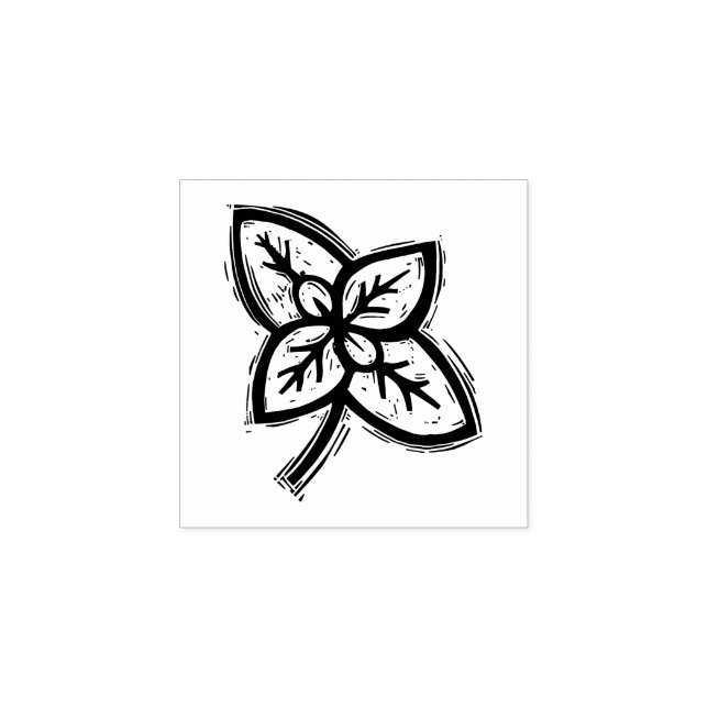 Basil Leaves Herbs Vegetable Rustic Linocut  Rubber Stamp (Imprint)
