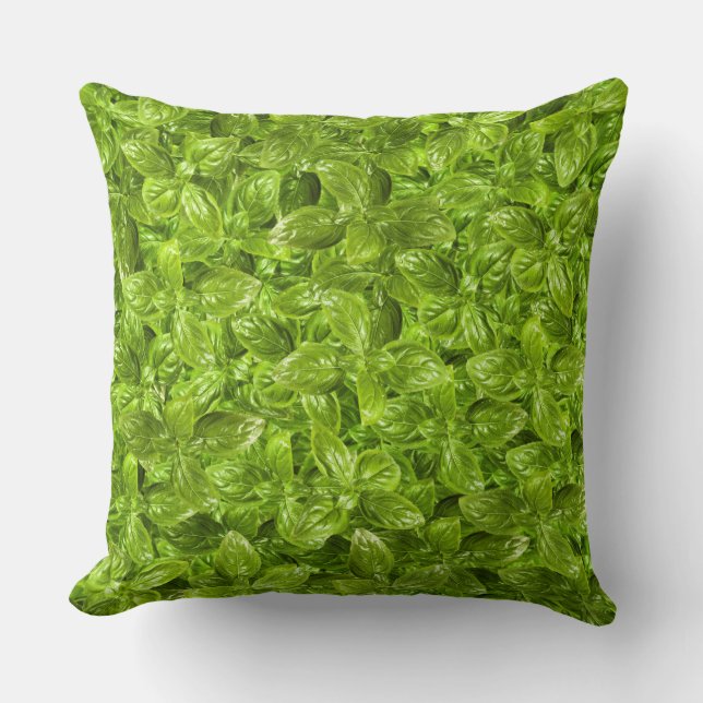 Basil Leaves Pattern Throw Pillow (Front)