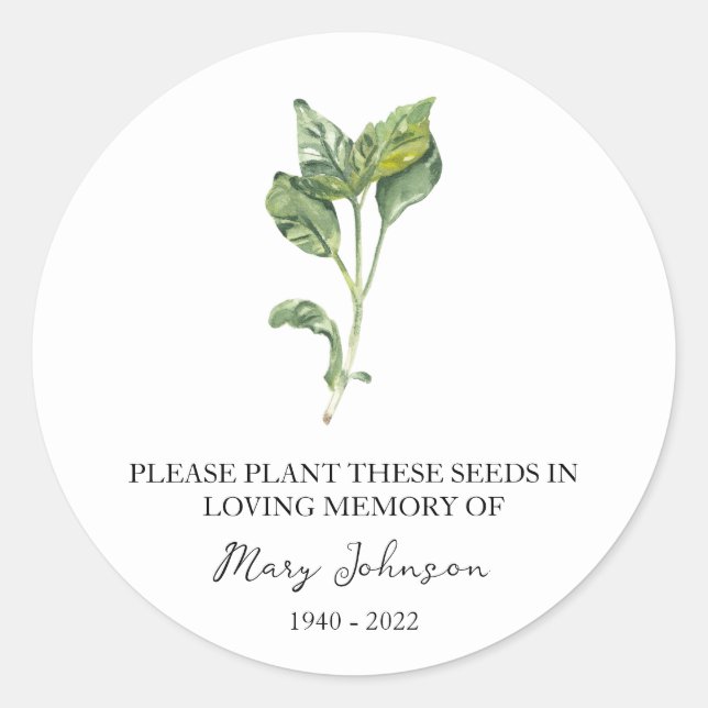 Basil Memorial Funeral Seed Packet Classic Round Sticker (Front)