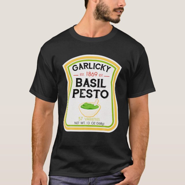 Basil Pesto Bottle Label Halloween 2021 Couples T-Shirt (Front)