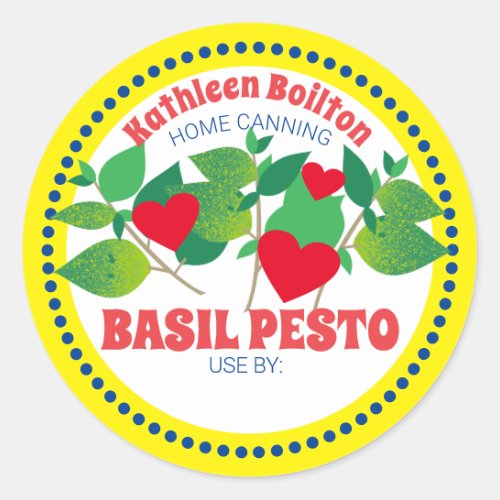 Basil pesto hearts italian home canning classic round sticker