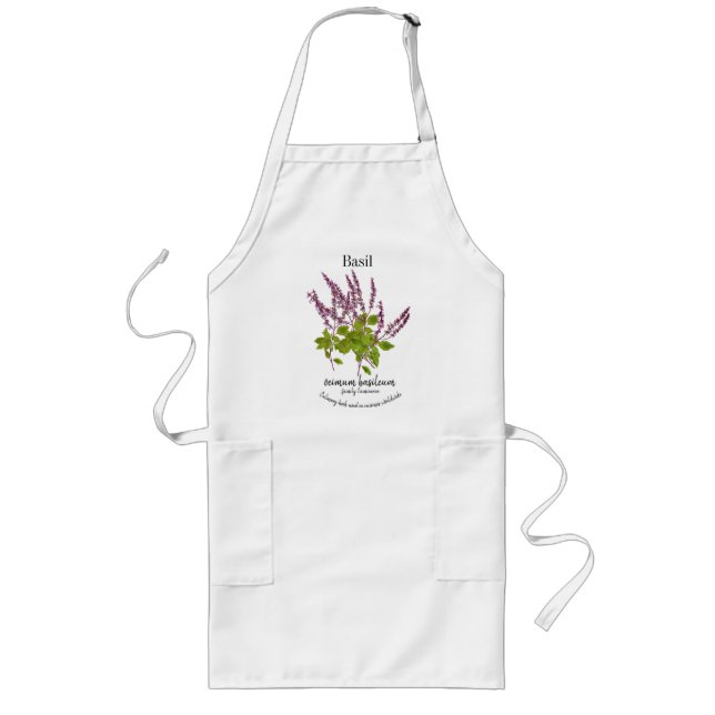 Basil Plants Herb Botanical Text Long Apron (Front)