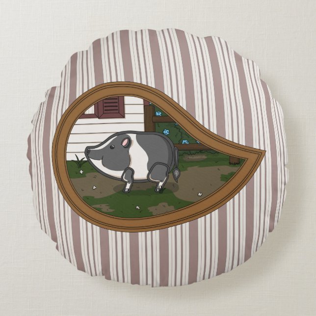Basil the Pig Round Pillow (Front)