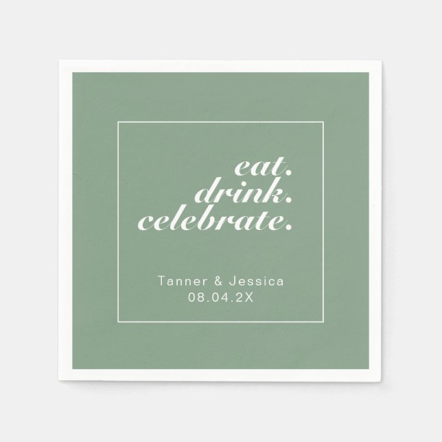 Basil & White Modern Minimalist Wedding Napkins (Front)