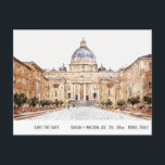 Basilica Rome Italy Watercolor Save The Date Postcard<br><div class="desc">If you need any further customization please feel free to email me on yellowfebstudio@gmail.com. or message via Zazzle.</div>