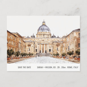 Basilica Rome Italy Watercolor Save The Date Postcard
