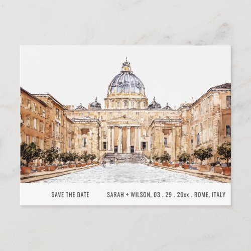 Basilica Rome Italy Watercolor Save The Date Postcard