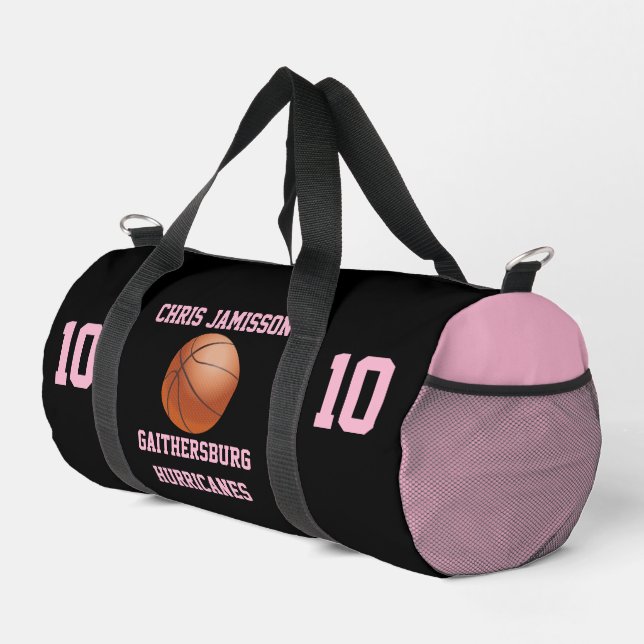 Baskeball Team Coach Player Black Pink Personalize Duffle Bag (Right Corner)