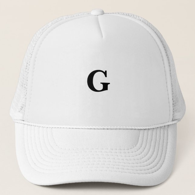 Baskerville Font Monogram G Custom Symbol White  Trucker Hat (Front)