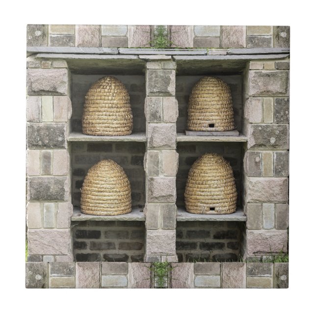 Basket Bee Hive Apiculture Vintage Ceramic Tile (Front)