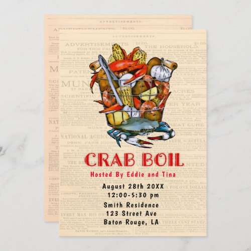 Basket Crab Boil Party Invitation