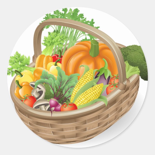 Basket fresh vegetables classic round sticker (Front)