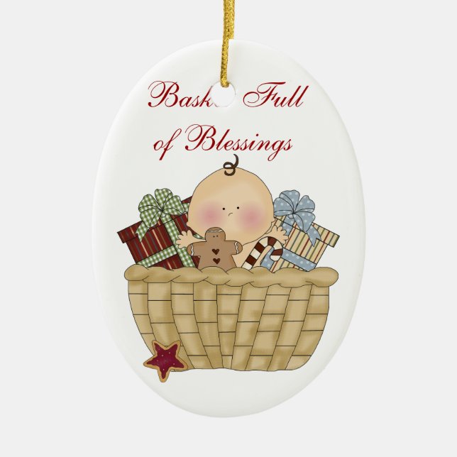Basket Full of Blessings Ceramic Ornament (Front)