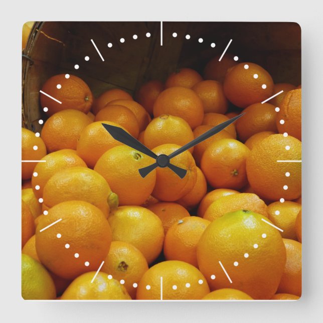 Basket Full Of Oranges Square Wall Clock (Front)