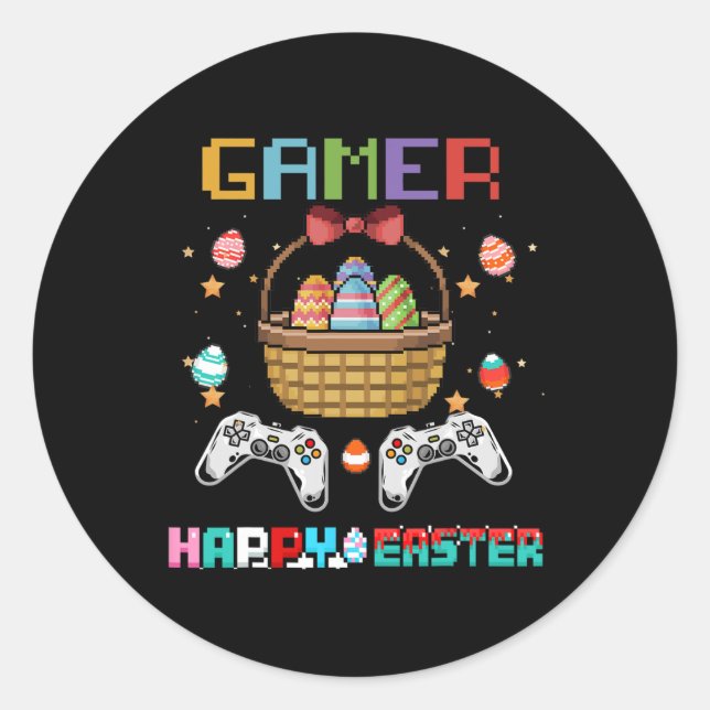 Basket Gamer Video Game Controller With Easter Egg Classic Round Sticker (Front)