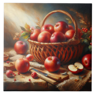 Basket of Apples Still Life Painting Ceramic Tile