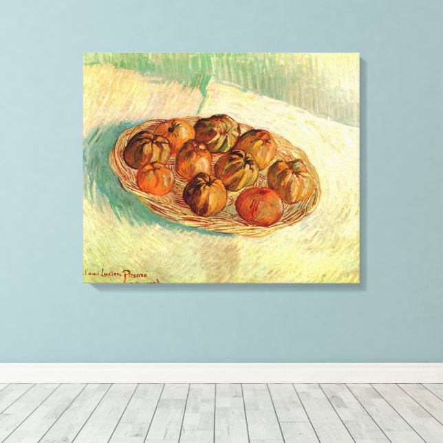 Basket of Apples to Pissarro by Vincent van Gogh Canvas Print (Insitu(Wood Floor))
