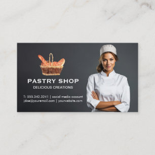 Basket of Baguettes Female Chef Smiling Business Card