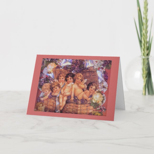 Basket of Cherubs Valentine Holiday Card (Front)